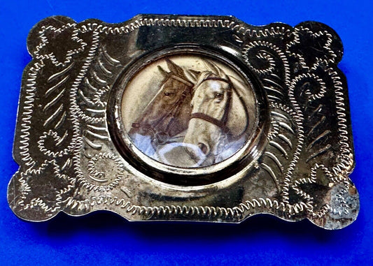 Two horse head picture (Or Your Morgan Silver Dollar!) western Belt Buckle