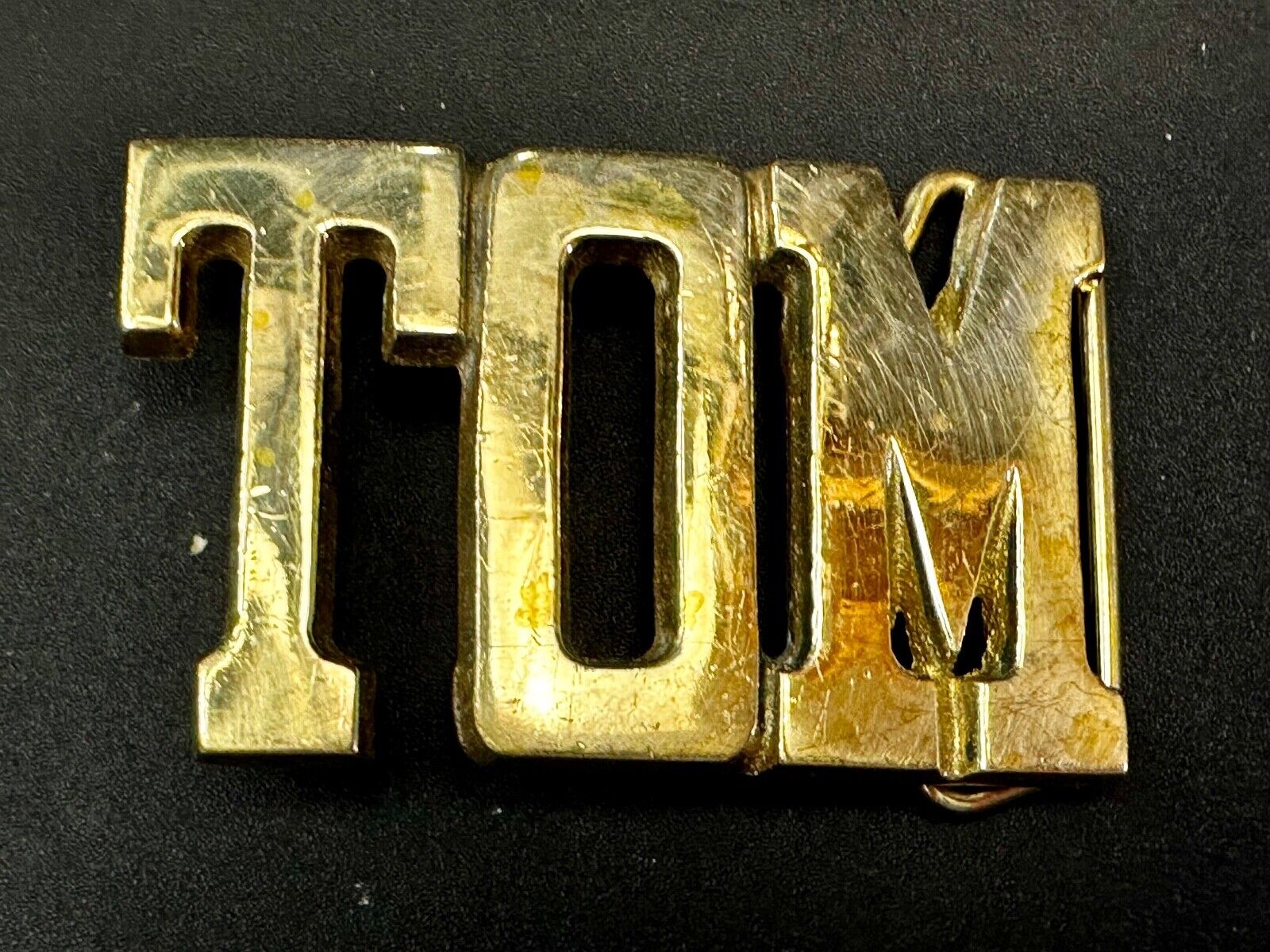 TOM - Custom Name cutout block letters Solid Brass Belt Buckle by Baron