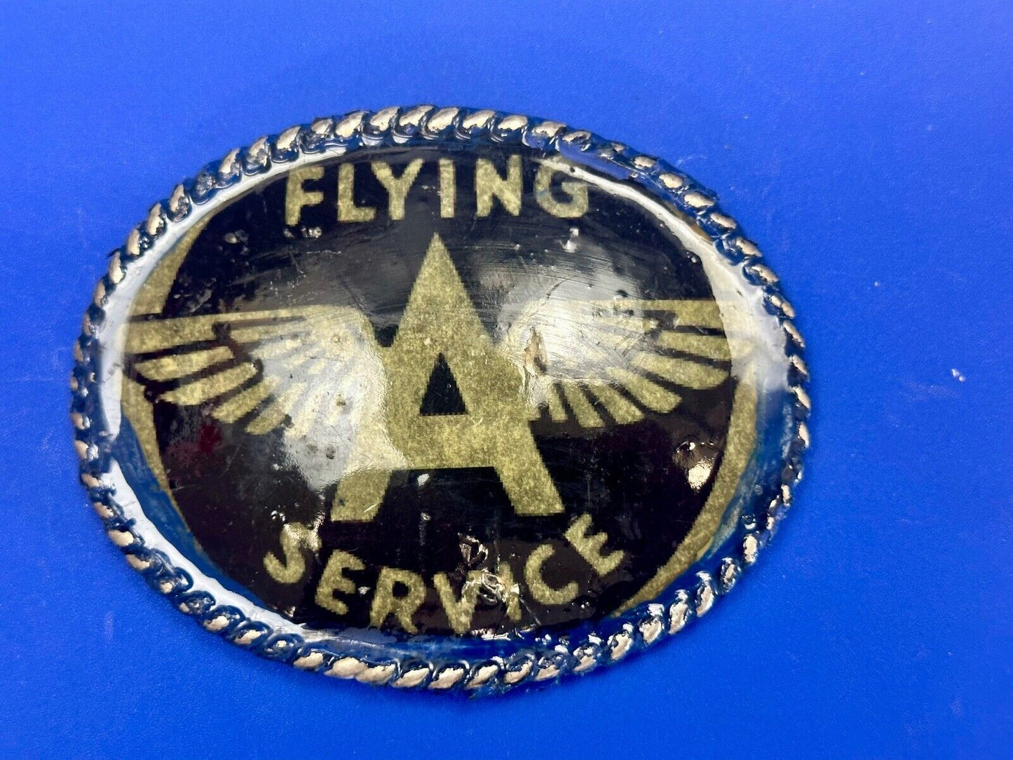 A W/ wings - Pilot's Airplane Flying Service large custom Vintage belt buckle