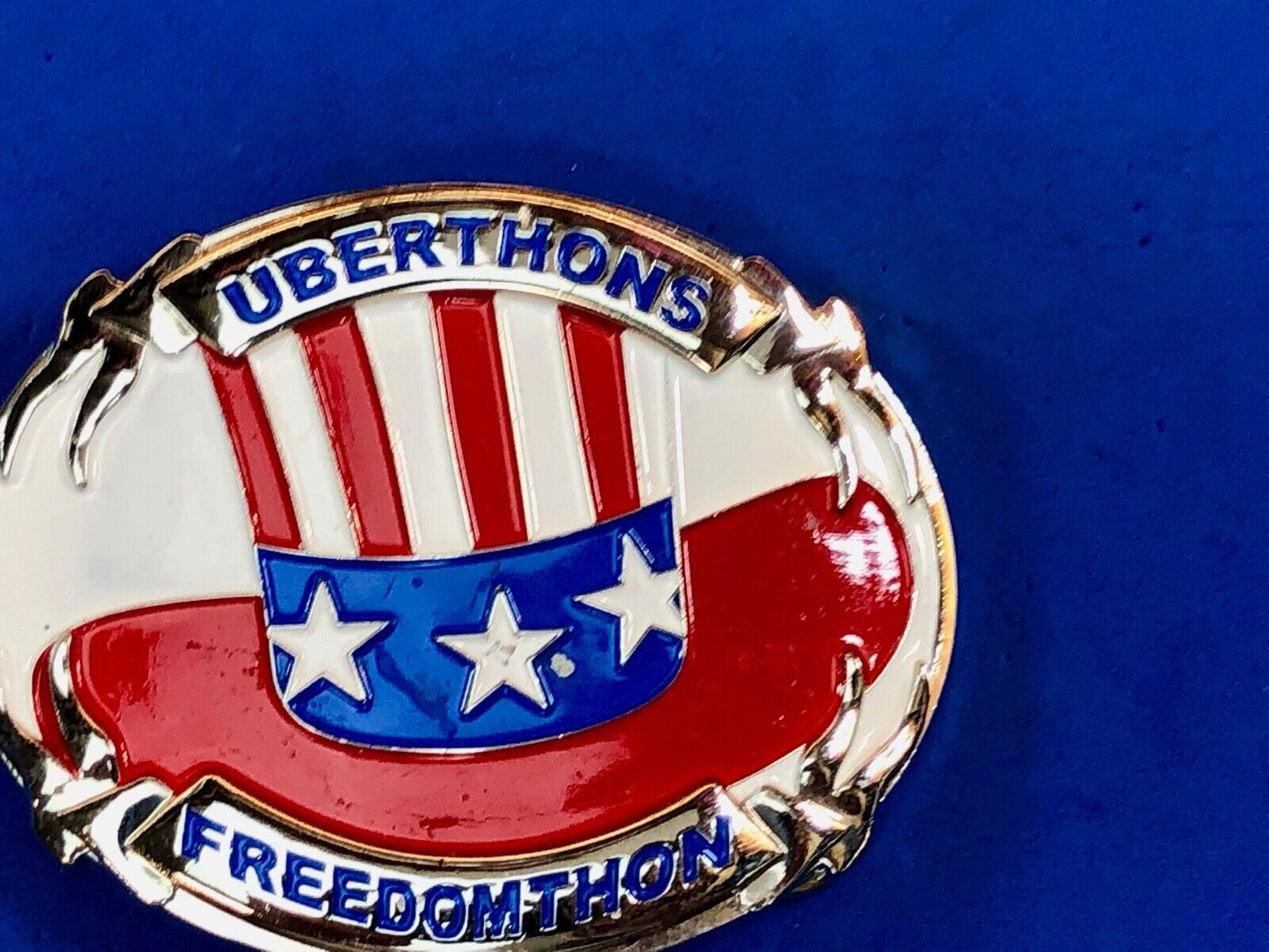 Uberthons FREEDOMTHON belt buckle Red white and blue Freedom Festival 