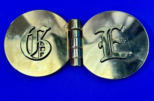 vintage initials letter GE? Hinged gold tone belt buckle