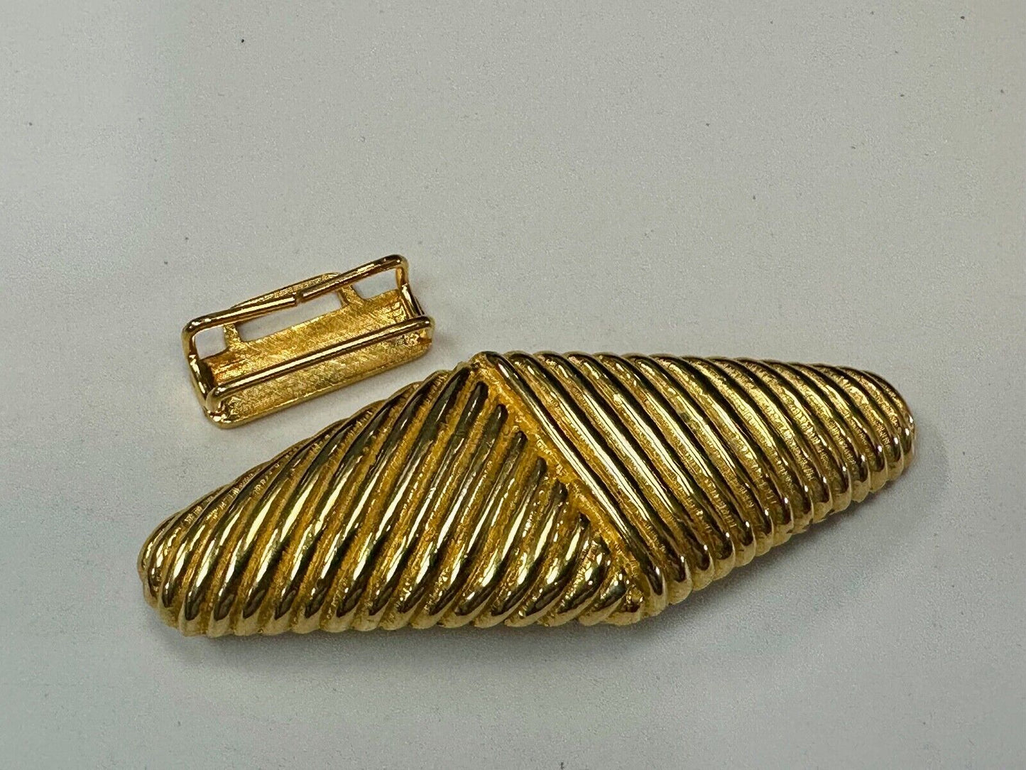 Two piece interconnecting vintage retro gold tone belt buckle Signed