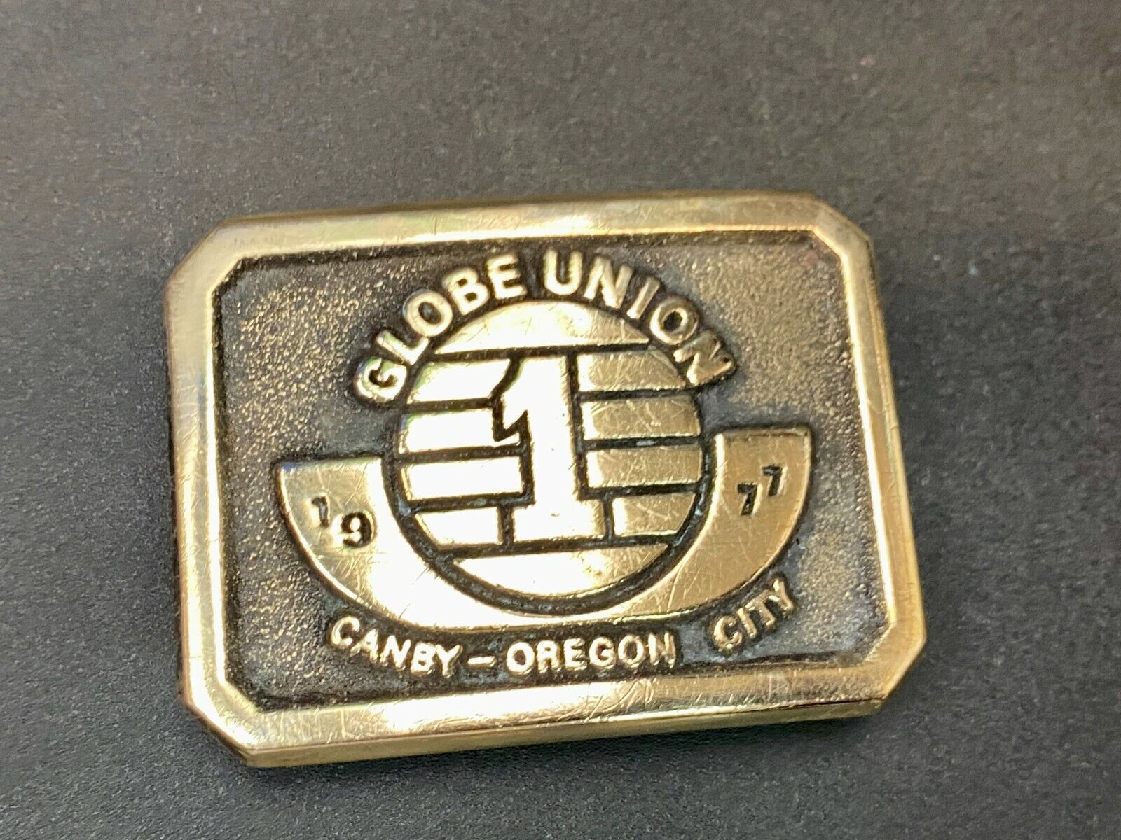 1977 Globe Union Canby Oregon City Commemorative Sandcast Bronze Belt Buckle