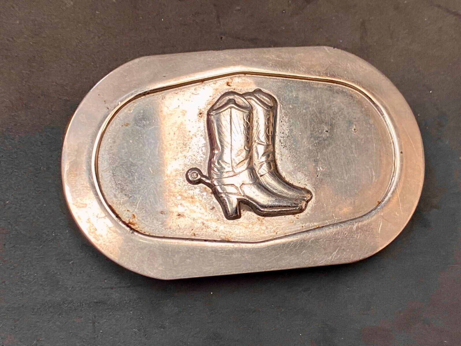 Vintage Cowboy boots with spurs - pre loved oval plated belt buckle