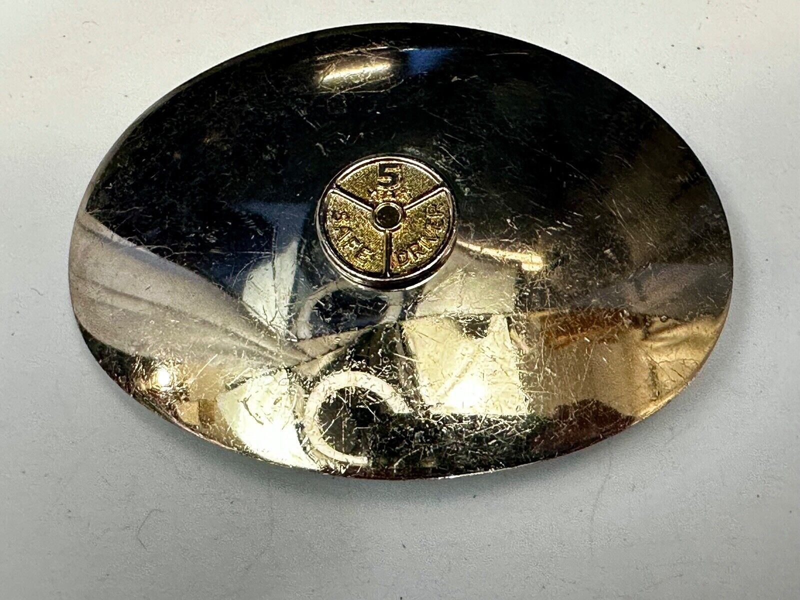 5 years Safety Award Vintage Nickel Silver reflective oval Belt Buckle