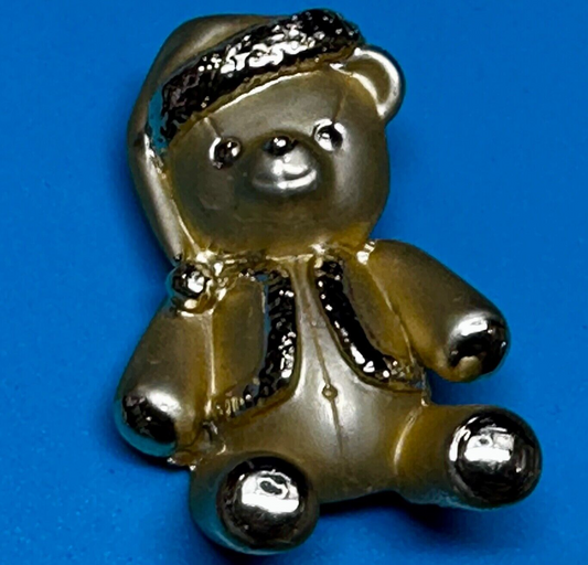 Adorable Teddy Bear Gold Tone Vintage Brooch Pin Signed by.AJC