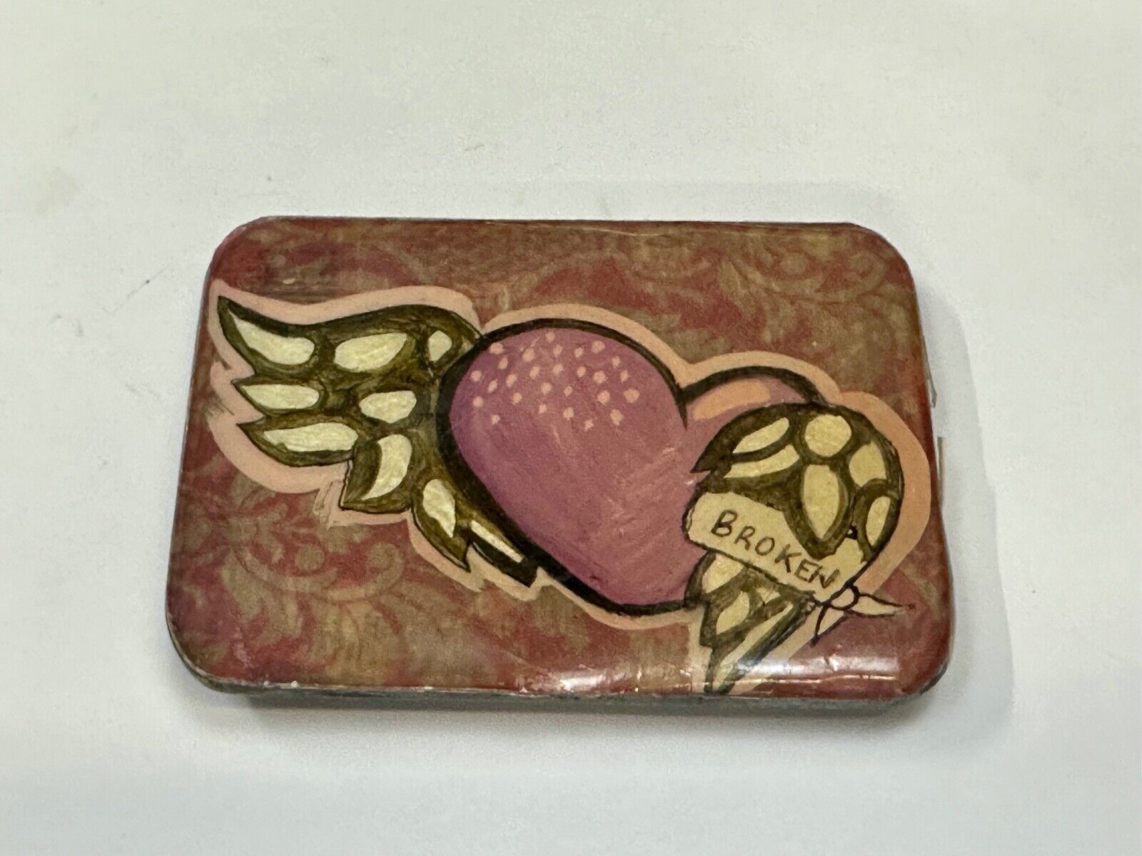 Vintage HEART with wings Mexican Collage belt buckle by artisan Nikki Zabicki