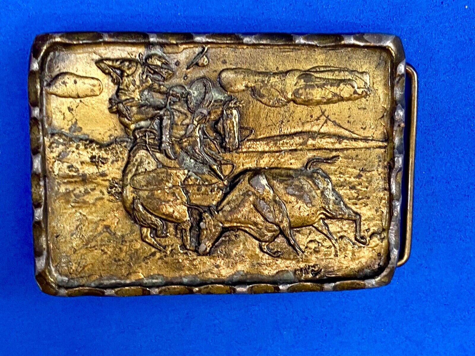 Vintage 1975 ADEZY 3-D Cowboy Western Rodeo Ranch Brass Belt Buckle