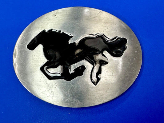 Abstract black Horse abstract Running Mustang in sleek silver color belt buckle