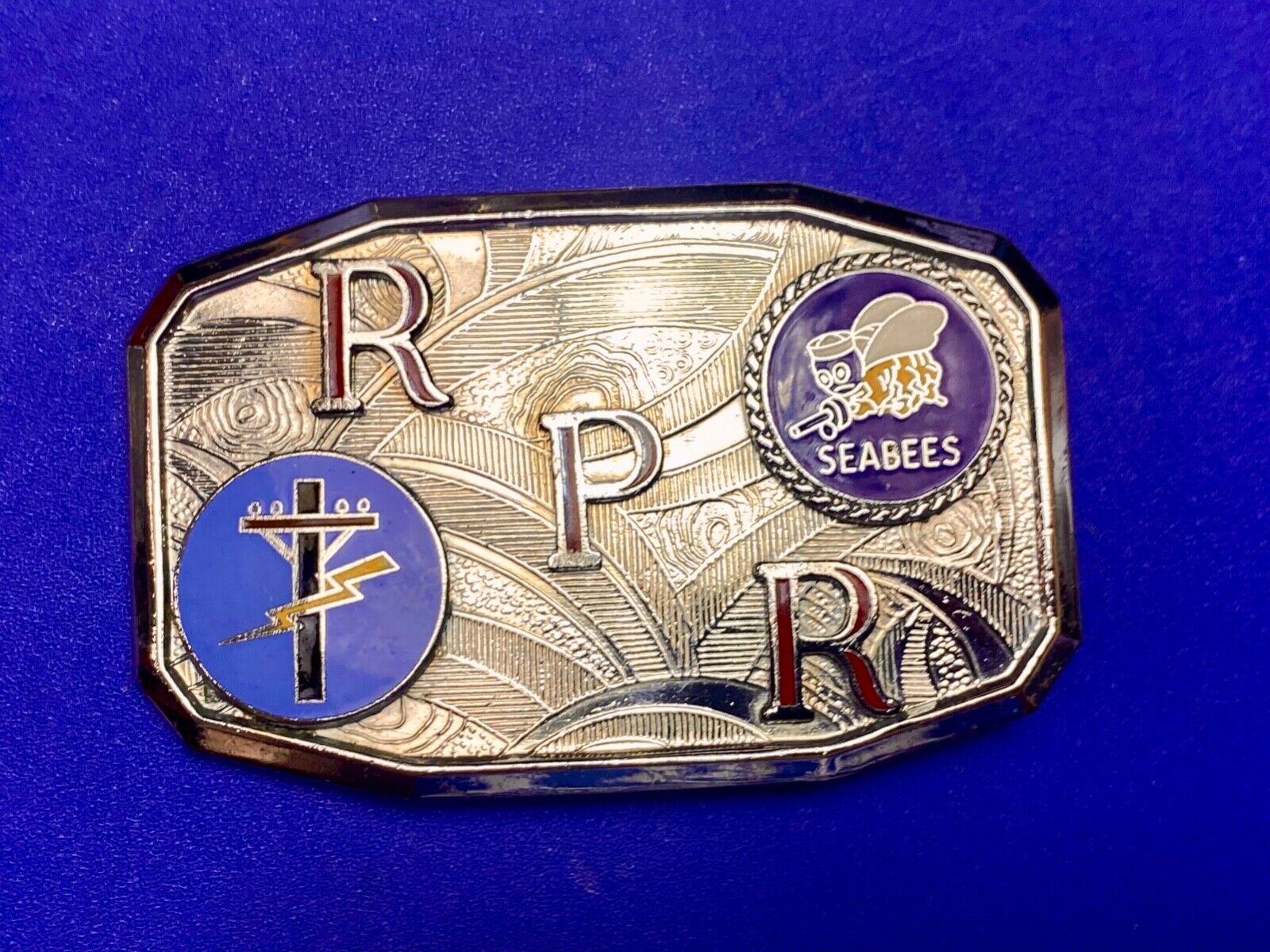 US NAVY SEABEES  Utility pole lightning strike  RPR belt buckle by Hook fast