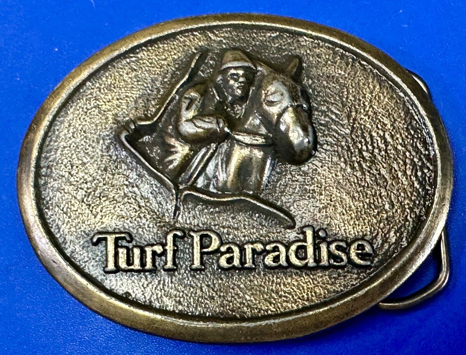TURF PARADISE ARIZONA HORSE RACING TRACK VINTAGE BRASSTONE BELT BUCKLE