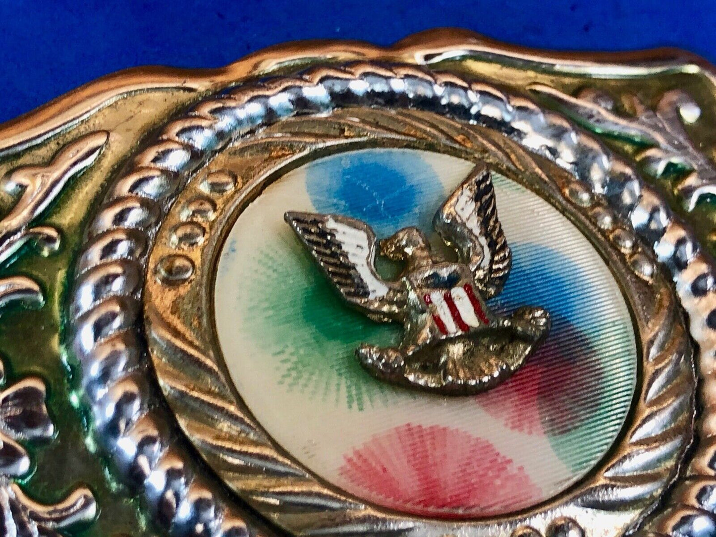 vintage made in Mexico - unknown makers mark silver centerpiece USA belt buckle 