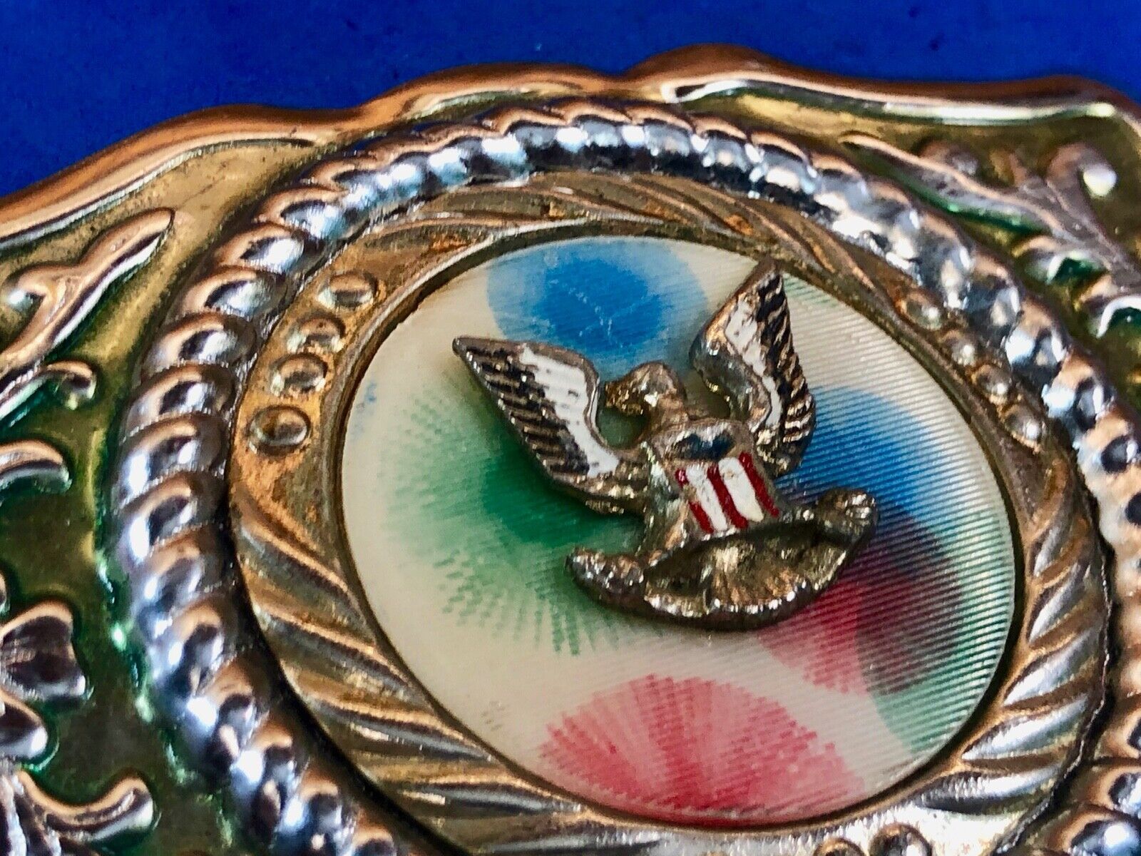 vintage made in Mexico - unknown makers mark silver centerpiece USA belt buckle 