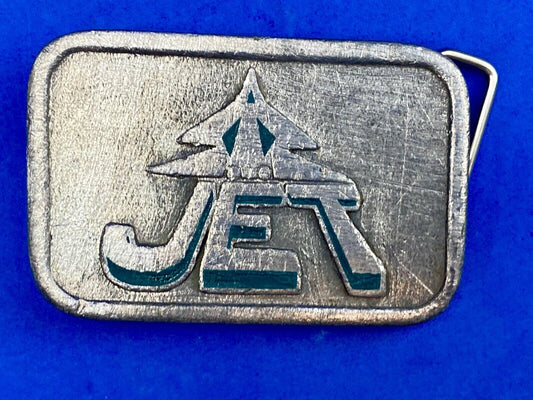 Vintage HitLine Belt Buckle USAF Air Force Jet Airplane Fighter Green Silver