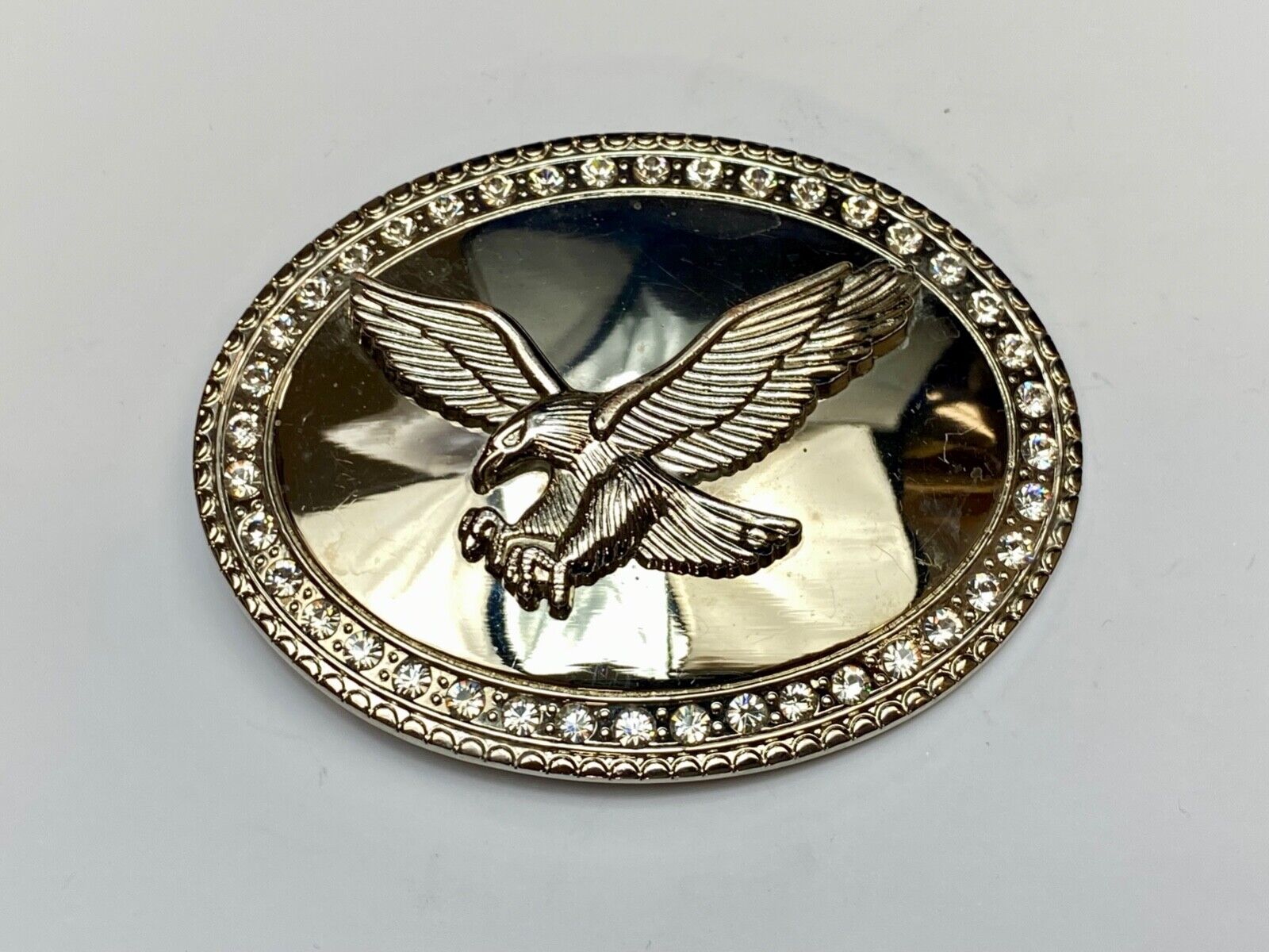 USA Strong Diving Flying American Eagle Rhinestone accented boarder belt buckle