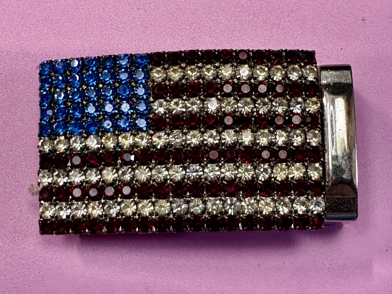 United States of America USA Flag Red Blue White Rhinestone Covered Belt Buckle
