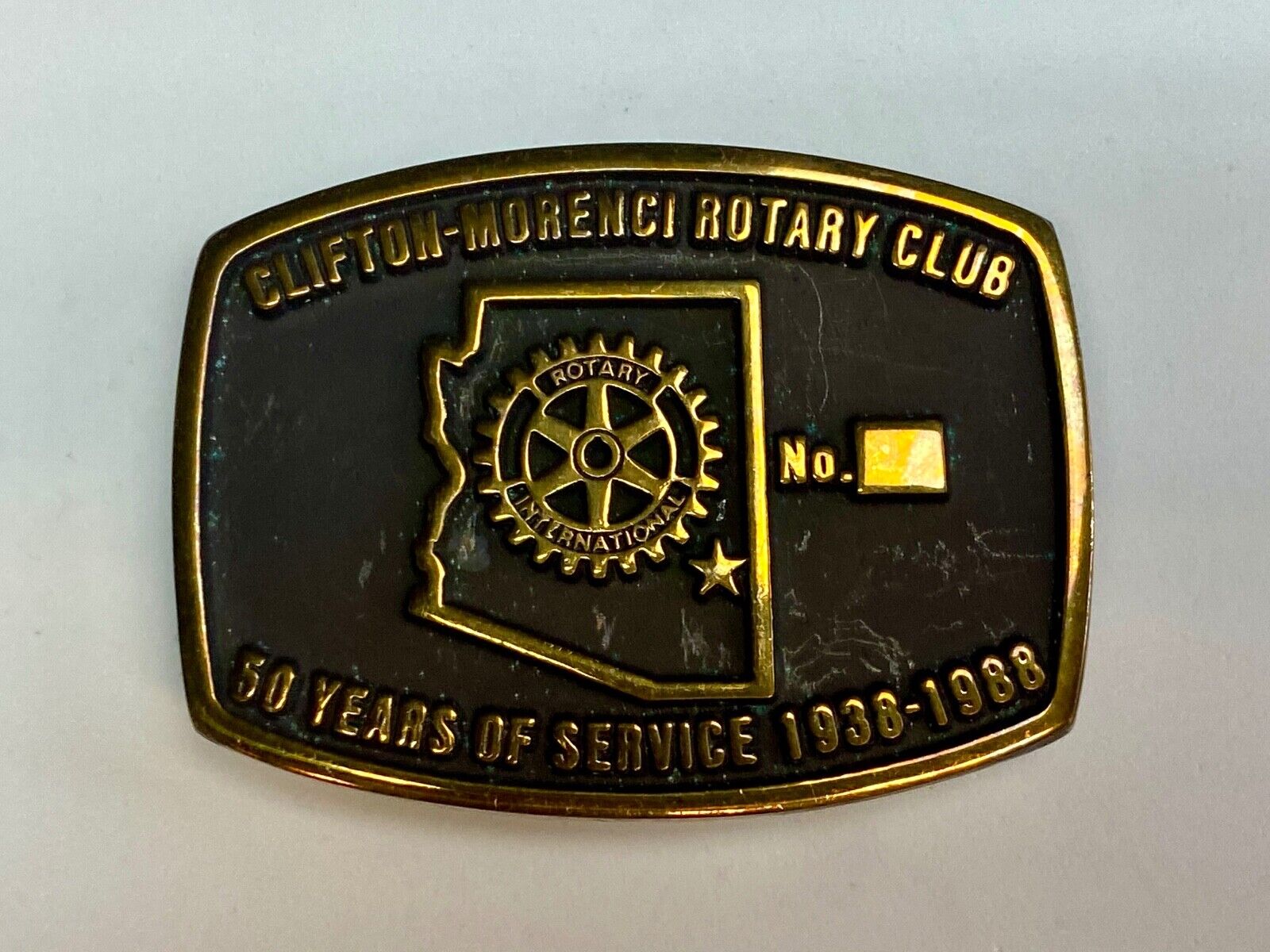 Vintage Clifton Morenci Rotary Club 50 years of service celebration belt buckle 