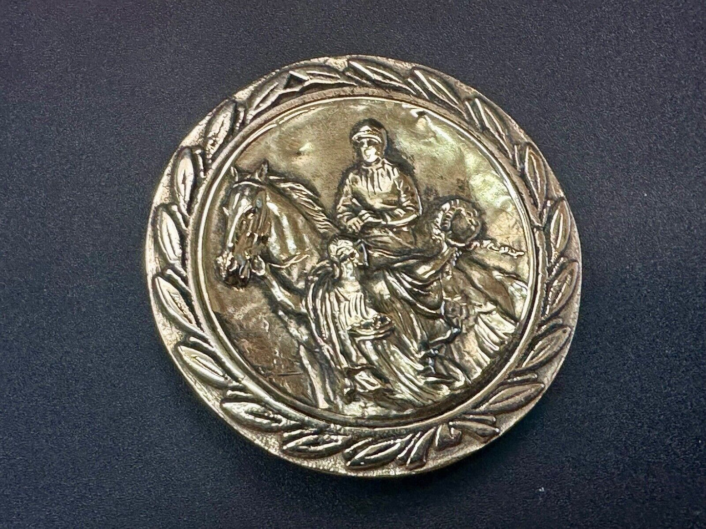 Unique Horse & polo Rider Dress Belt Buckle - Vintage 70s Baron Brass Taiwan