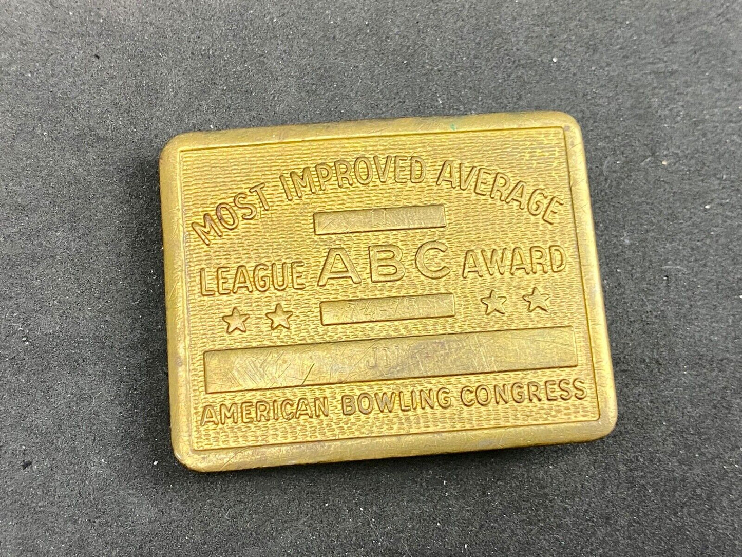ABC Bowling Most Improved Average Vintage Belt Buckle American Bowling Congress 