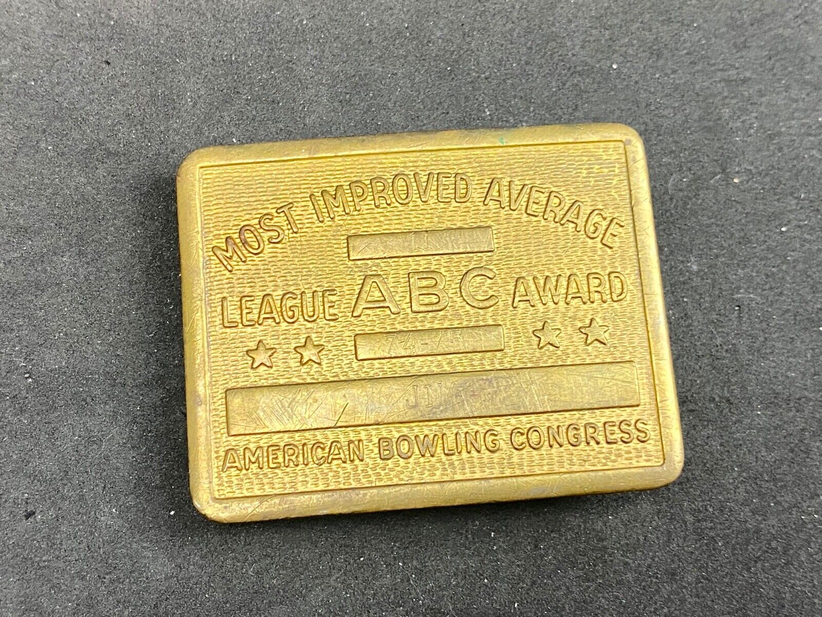 ABC Bowling Most Improved Average Vintage Belt Buckle American Bowling Congress 