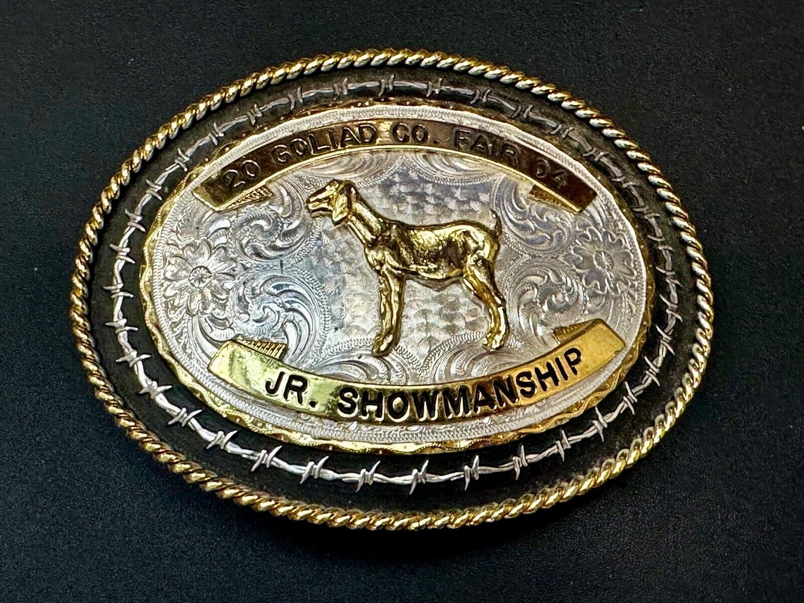 04 Goliad Co Fair Jr Showmanship Trophy Montana Silversmiths Numbed Belt Buckle