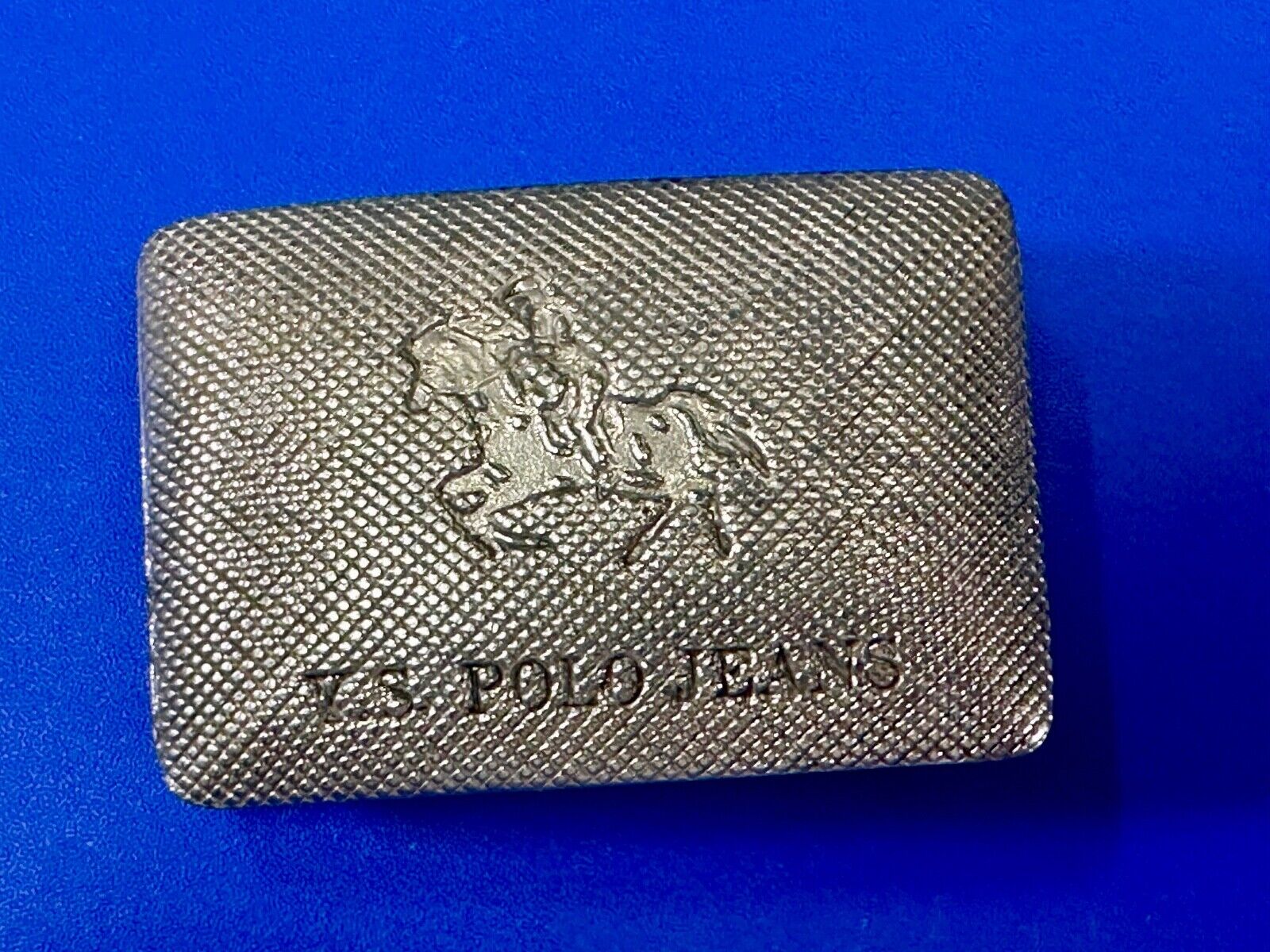 US Polo Jeans Horse Riding Polo Player Silver Tone Rectangular Belt Buckle