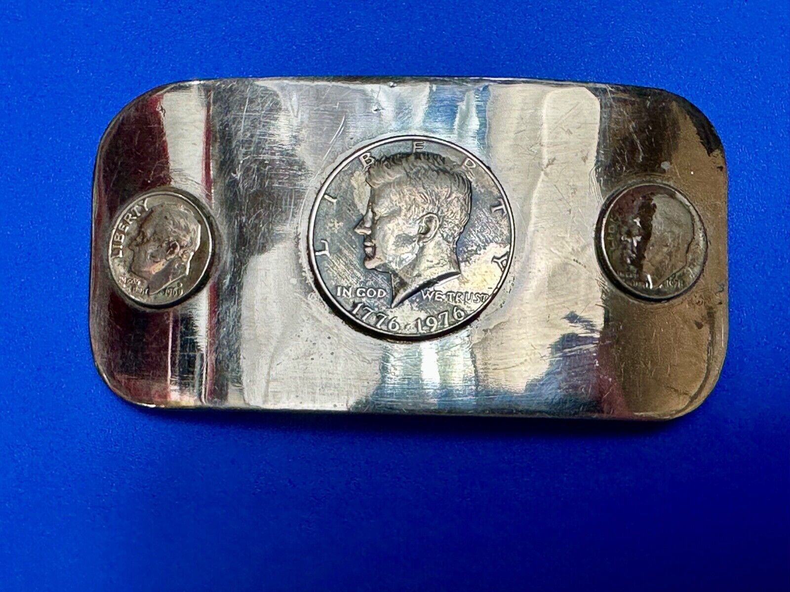 Artisan 3 coins Collectors Kennedy Liberty Half Dollar 1776-1976  69 belt buckle