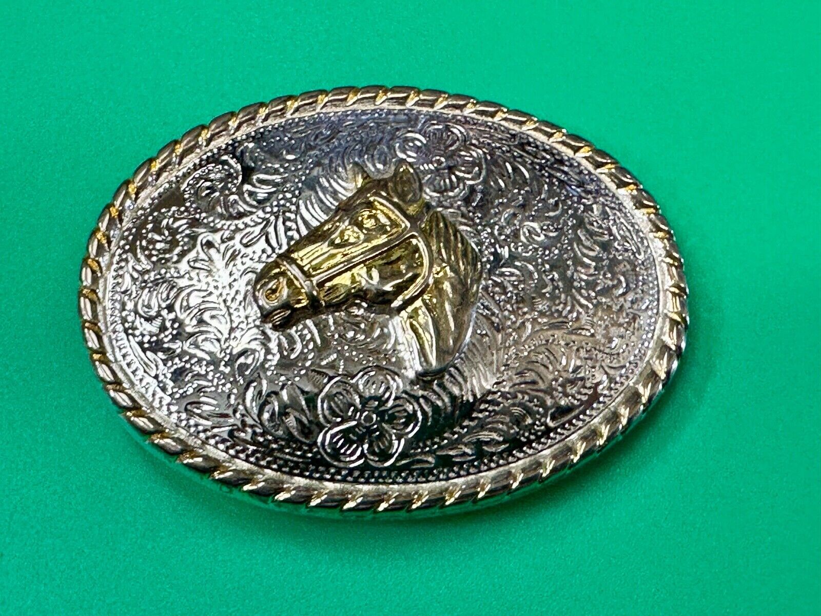 Vintage Horse Head  Two tone oval western 2.75" wide belt buckle by Ivan