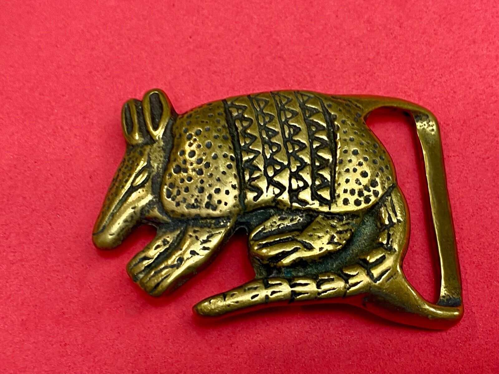 Armadillo Solid Brass Vintage Hippy style Figural Trinity Belt Buckle