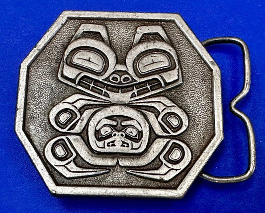 Totem Art Haida Clan Grizzly Bear Revered VTG 1977 Bergamot Belt Buckle