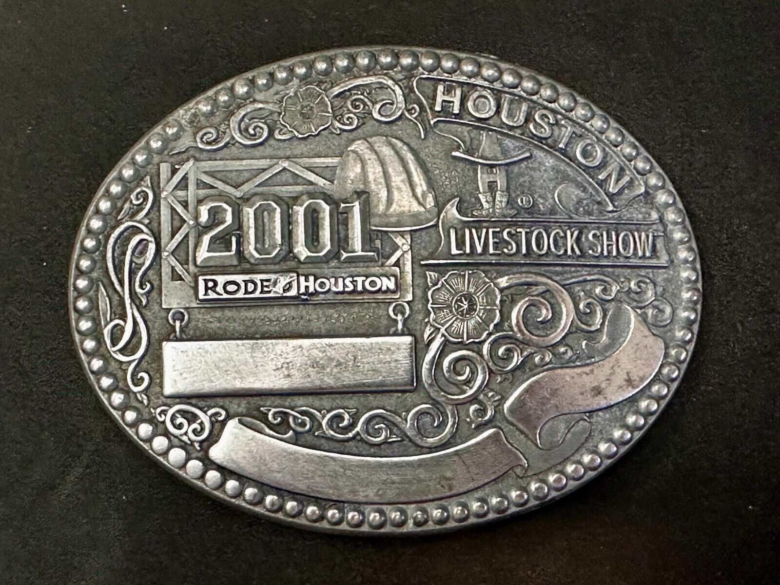 2001 Houston Rodeo & Livestock Show Texas Blank Trophy Ribbon Belt Buckle