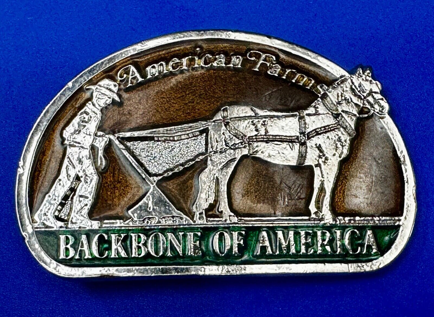 American Farms - The Backbone Of America Farmer Horse Vintage Belt Buckle