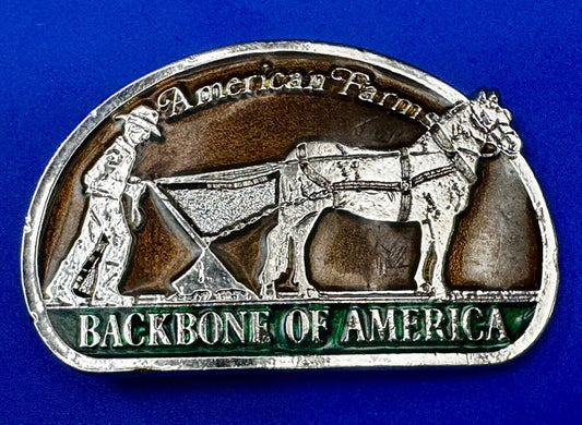 American Farms - The Backbone Of America Farmer Horse Vintage Belt Buckle