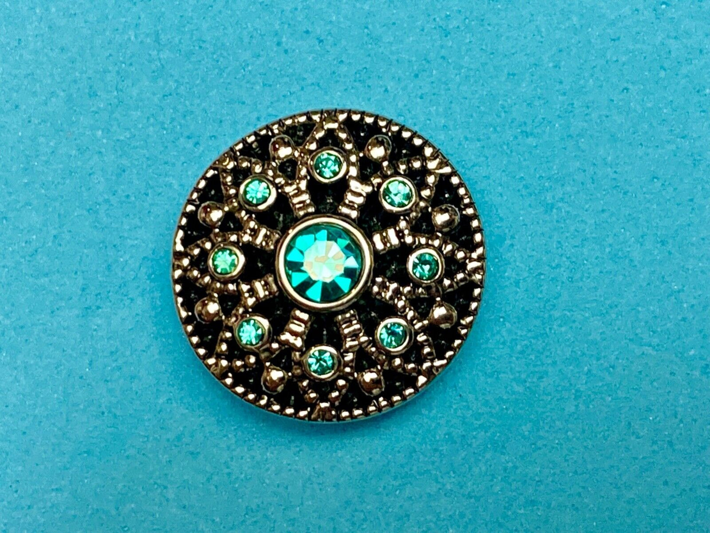 Turquoise blue color Rhinestone Accented 18mm silver tone Ginger Snaps