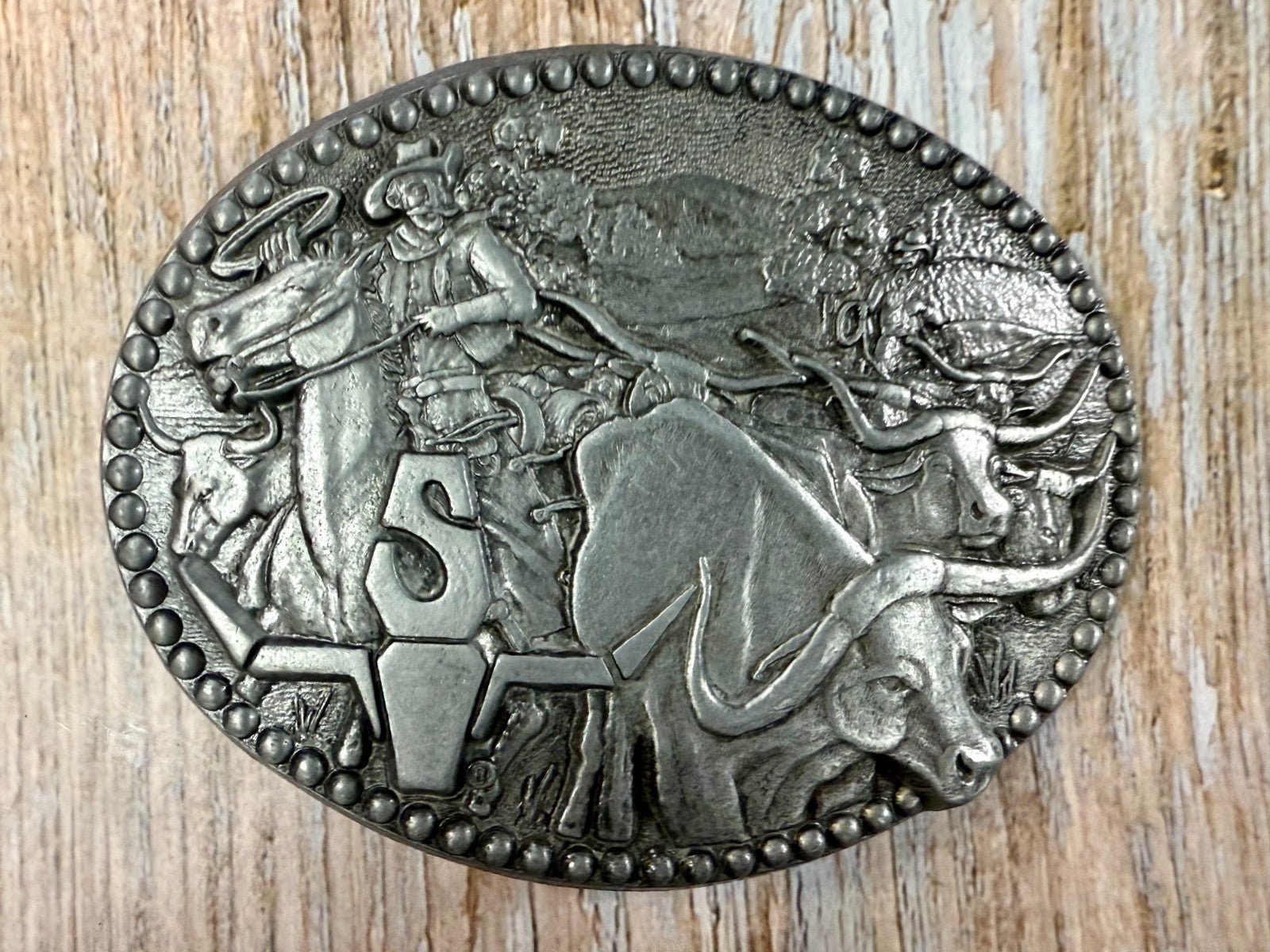 Vintage Cowboy Cattle Drive Belt Buckle 3.75" X 2.75" Pewter Zee Series by ADM
