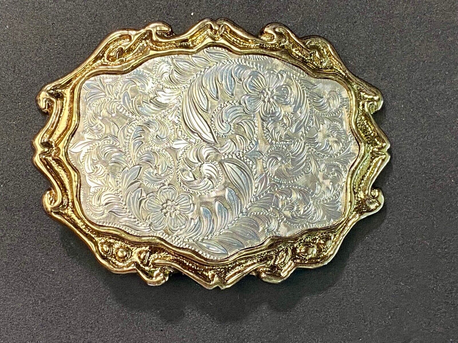 Unique Shape Western Belt Buckle Floral Design Western Cowboy Cowgirl Signed W