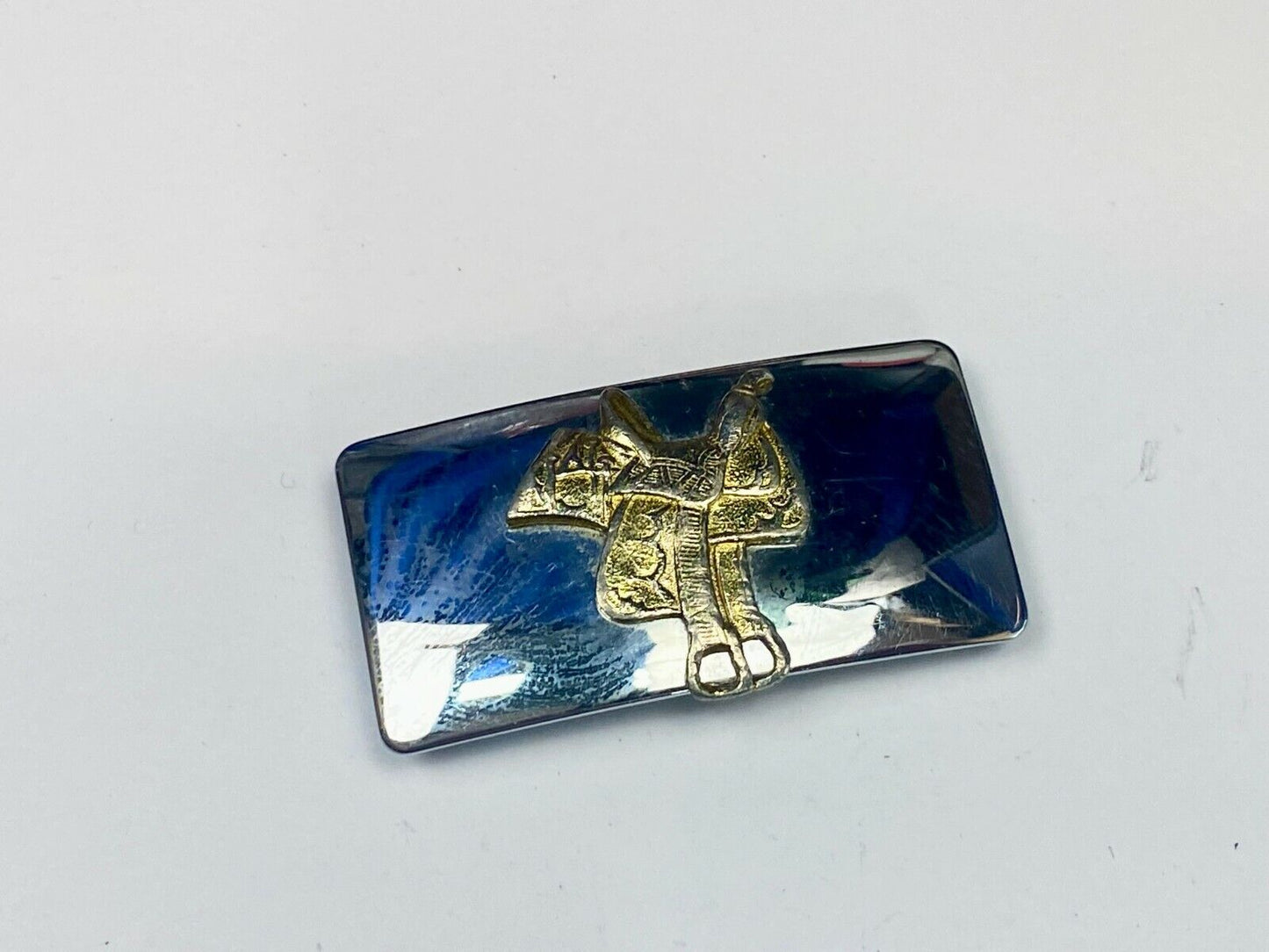 Usa Made Horse Saddle On Vintage Mixed Material Cowboy Belt Buckle