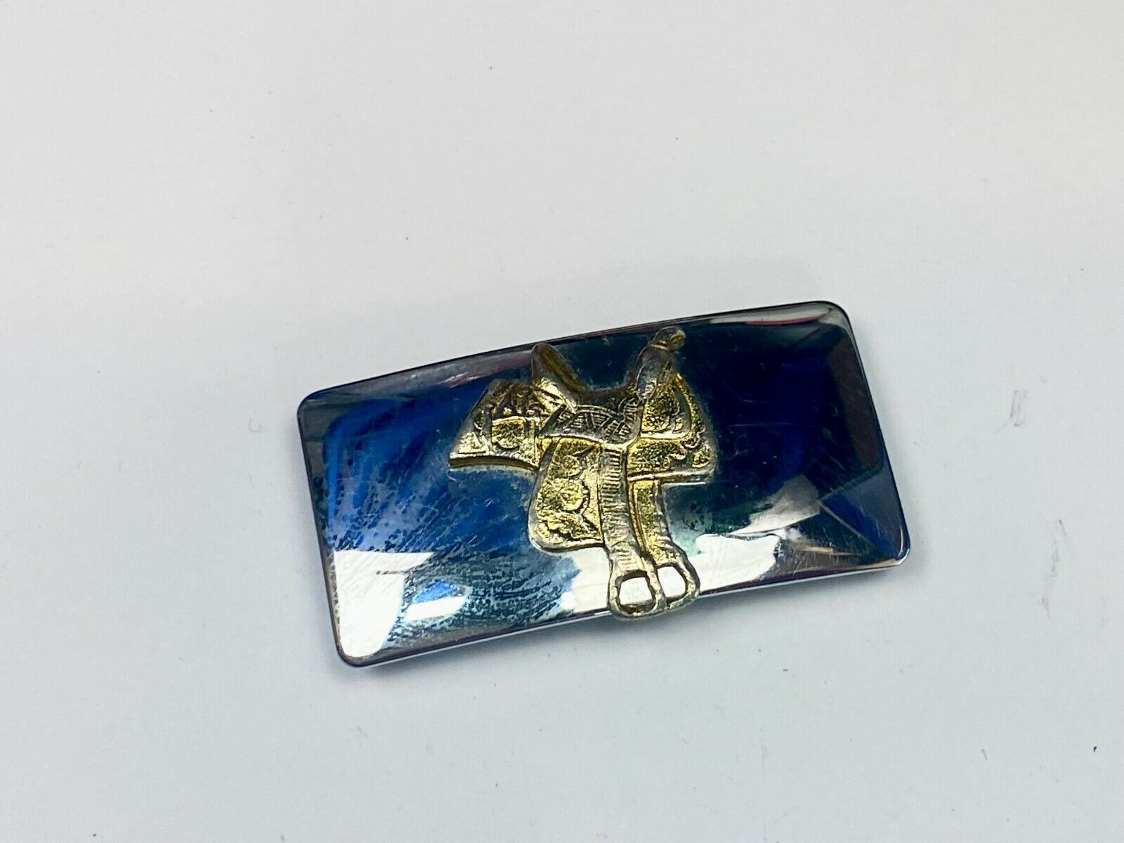 Usa Made Horse Saddle On Vintage Mixed Material Cowboy Belt Buckle