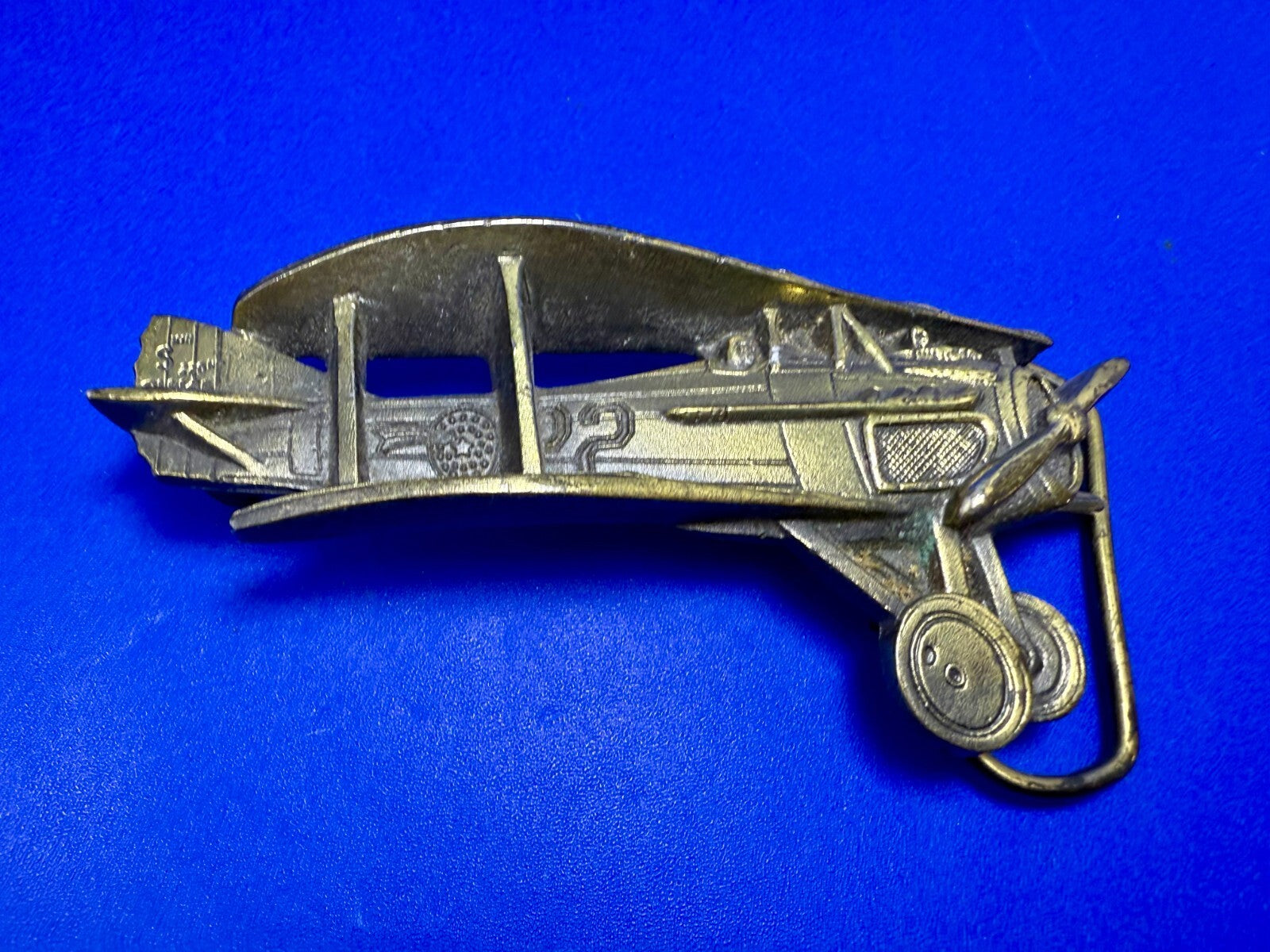 Biplane Airplane Fixed-Wing Aircraft Figural Cutout Vintage 1981 Belt Buckle
