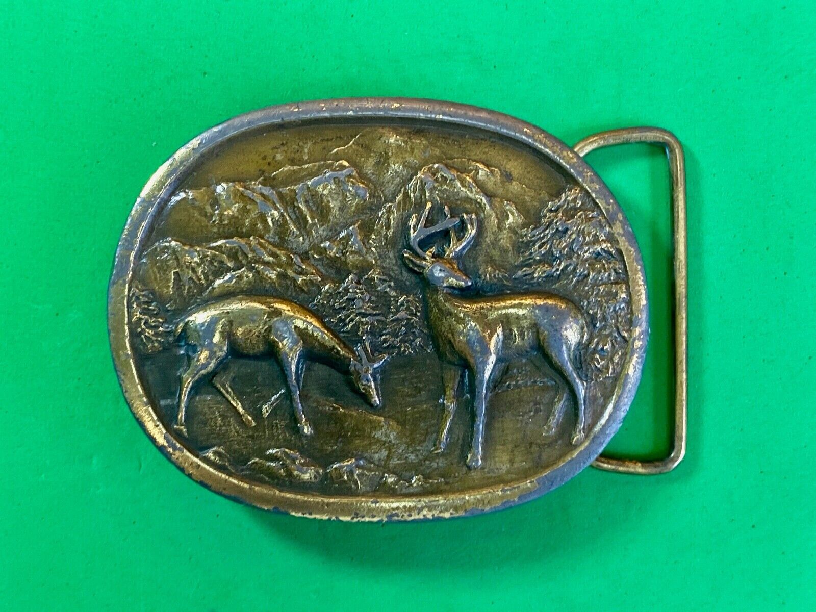 Two Deer Brass Tone Or Real? Metal Craft Belt Buckle 