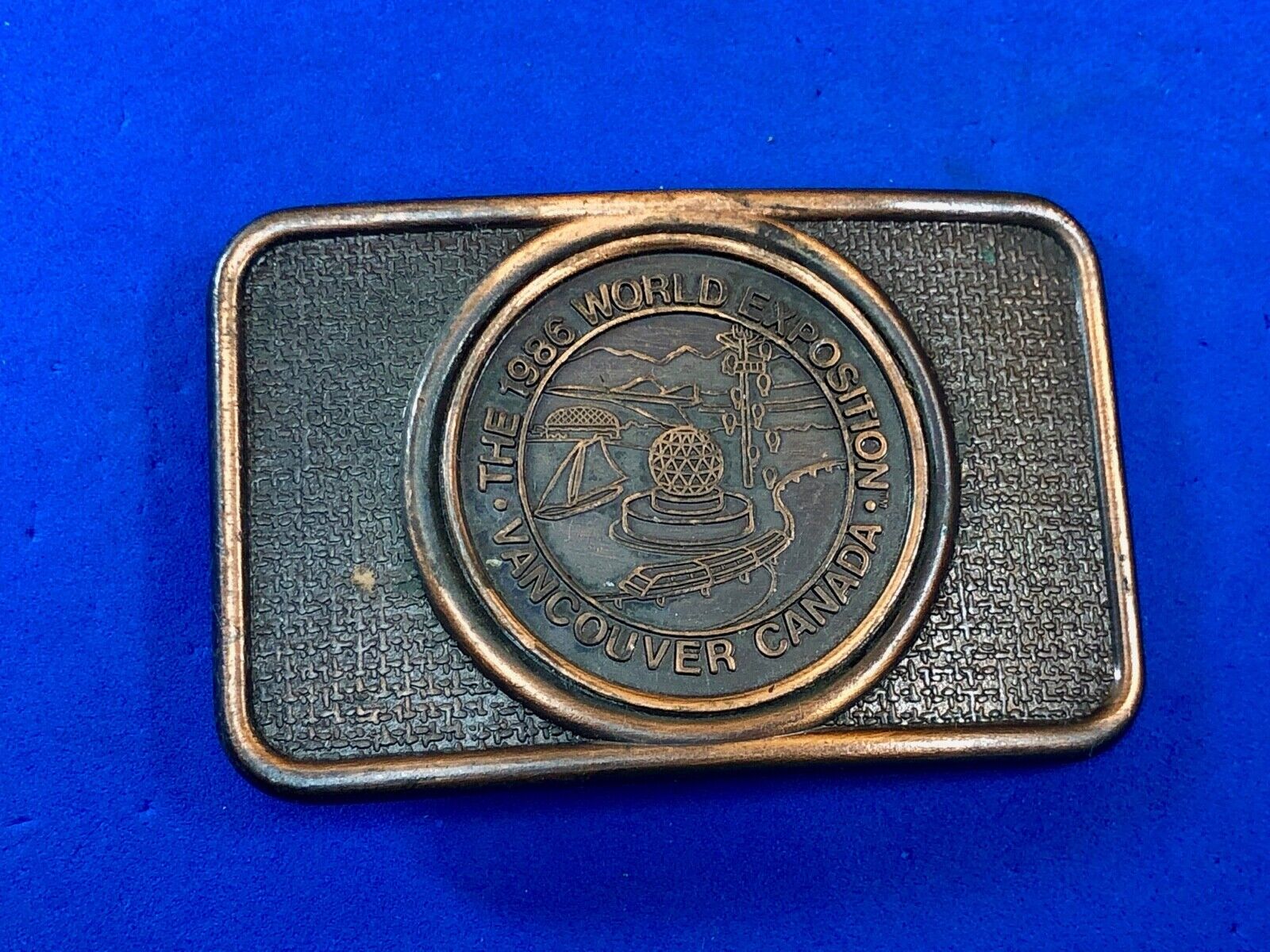 1986 World Exposition Vancouver Canada Souvenier Belt Buckle Copper Color