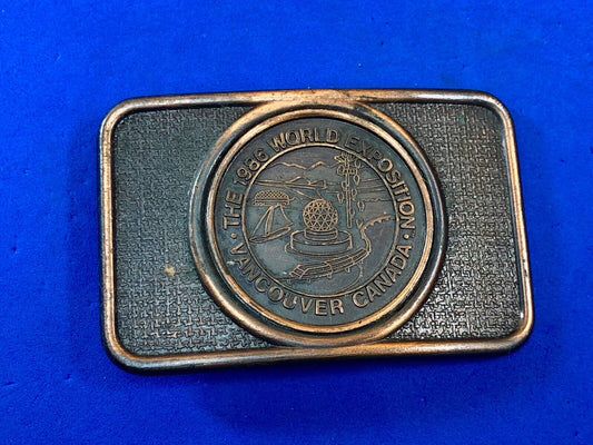 1986 World Exposition Vancouver Canada Souvenier Belt Buckle Copper Color