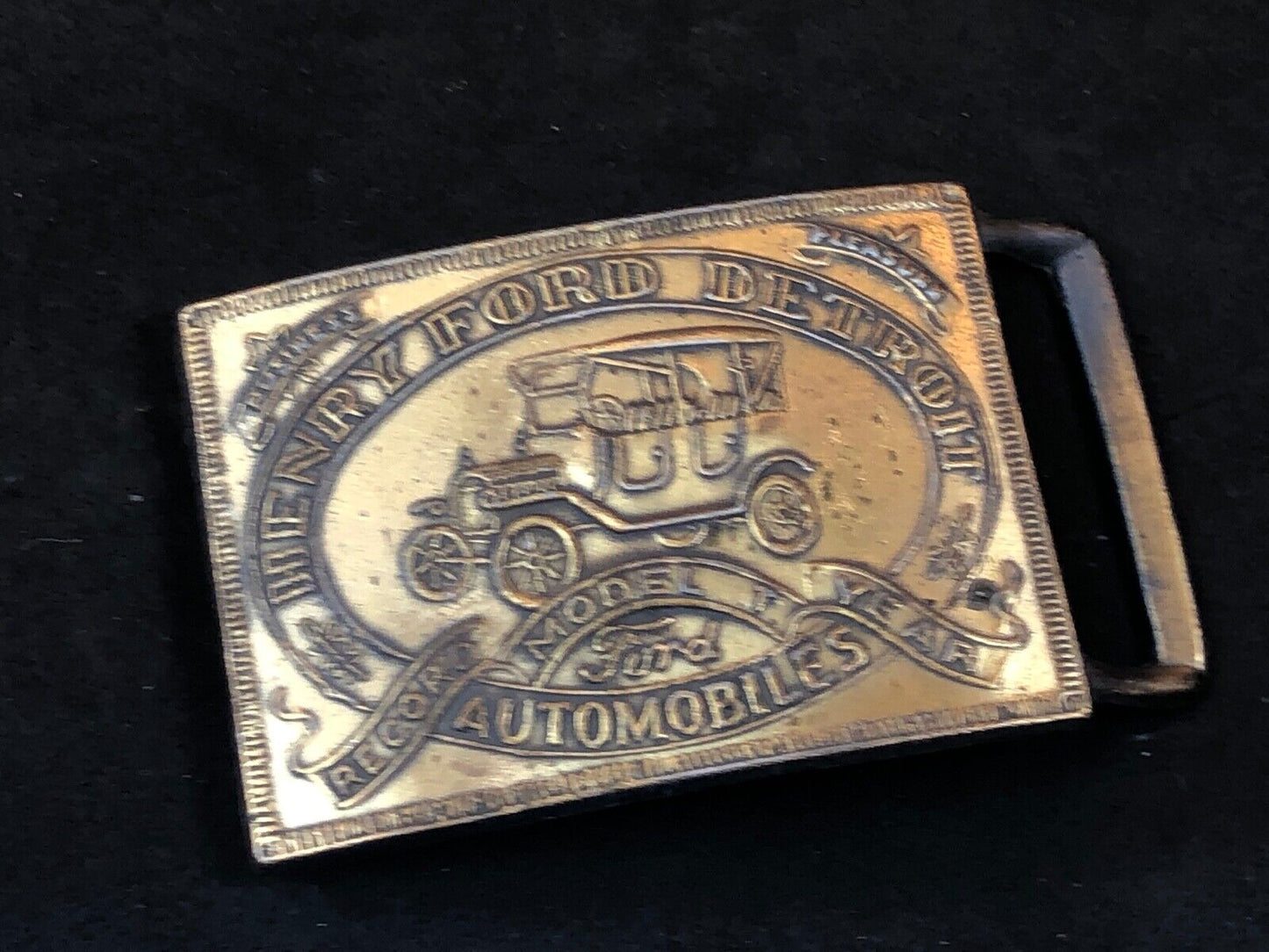 Vintage Henry Ford Detroit Model T Belt & Buckle Auto Car Manufacture