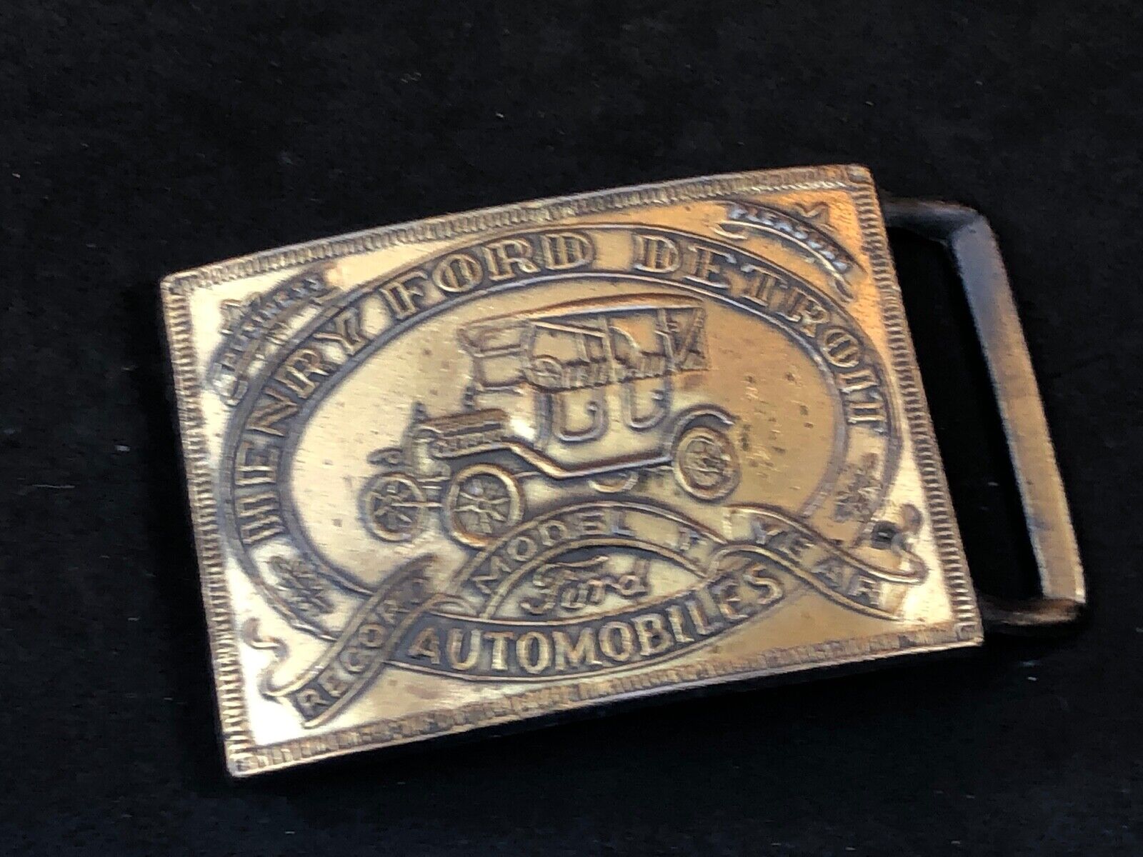 Vintage Henry Ford Detroit Model T Belt & Buckle Auto Car Manufacture