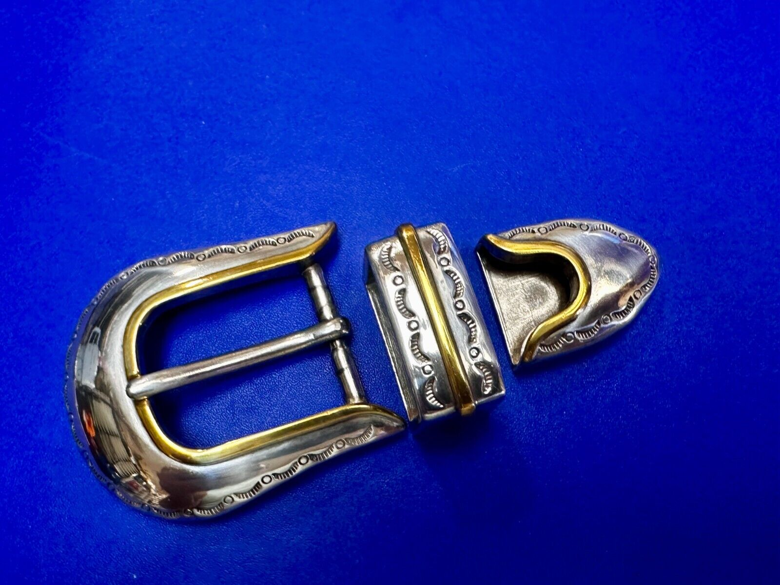 Two Tone Ranger Style Western Belt Buckle set for 1" belt  Keeper & Tip Included