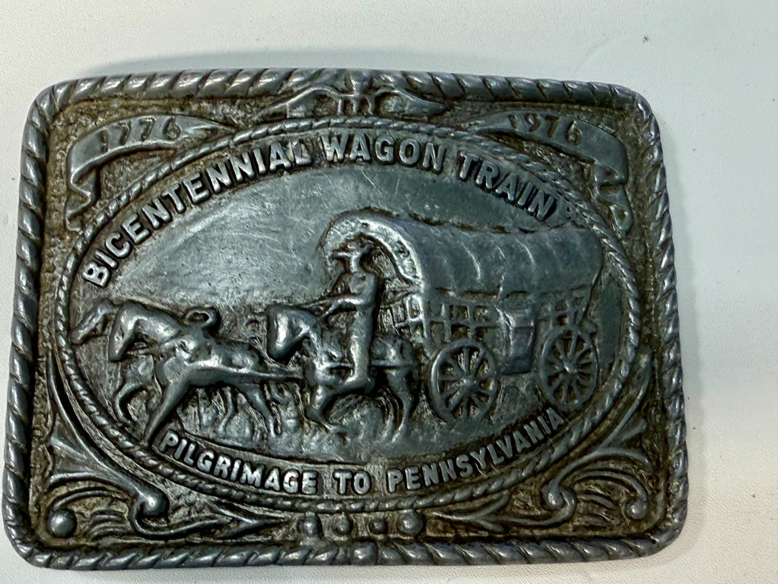 Bicentennial Wagon Train Pilgrimage to Pennsylvania 1776-1976 Belt Buckle