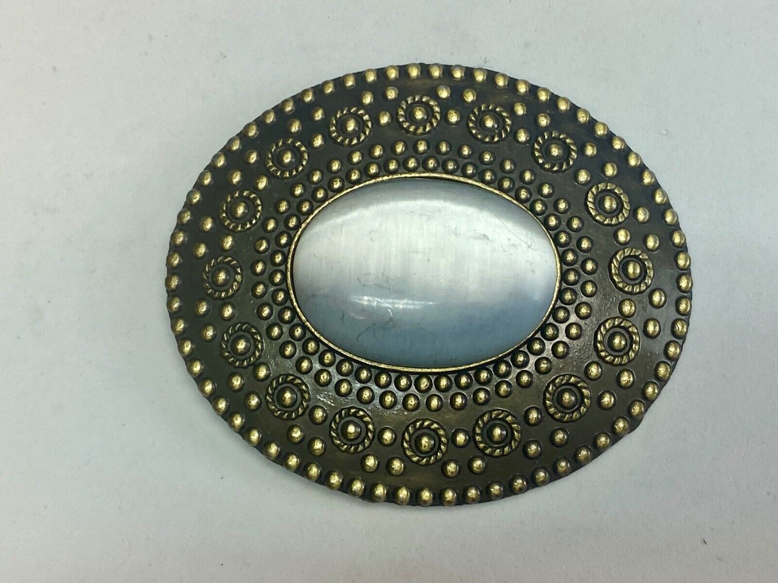 Unique Real or faux white oval stone in western centerpiece belt buckle