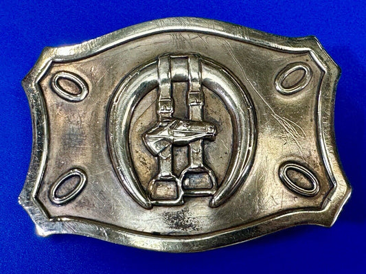 Vintage horse, head &  stirrups western lucky horseshoe belt buckle