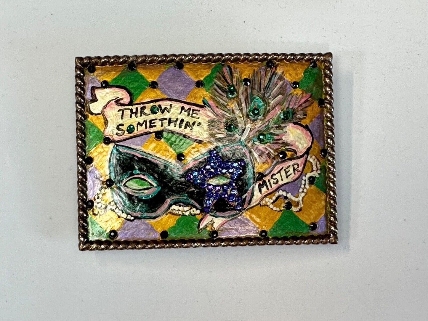 Unique Theatre Stage Show artisan belt buckle - Throw me something mister!