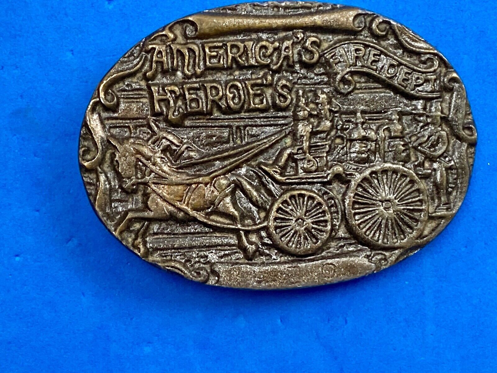 AMERICAS HERO'S VOLUNTEER FIREMAN FIRE DEPARTMENT VINTAGE BELT BUCKLE